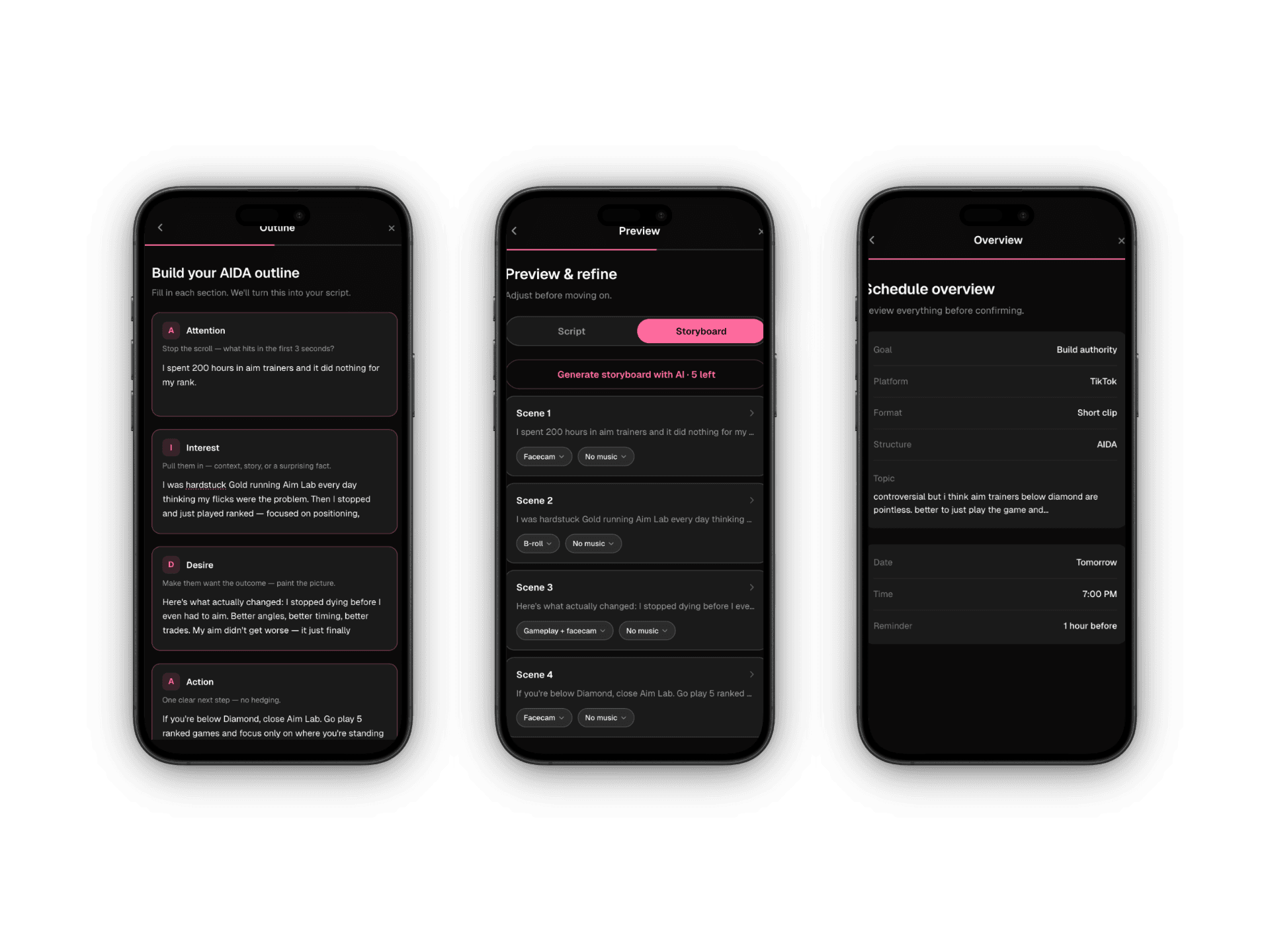 SPCTR content workflow — three steps from idea to scheduled post